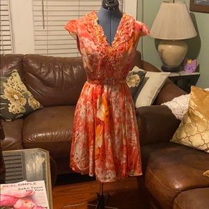 Adrianna Papell Silk Floral Belted Dress, Size 10P